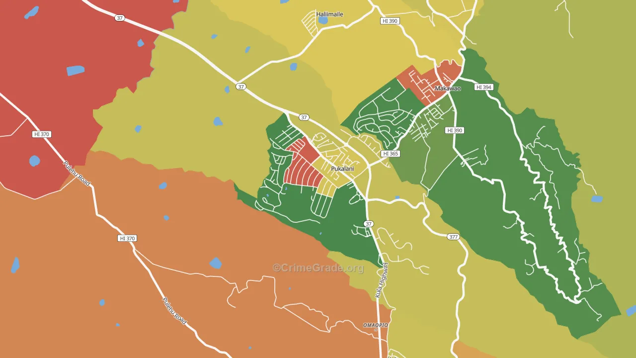 Pukalani, Makawao, HI Map of Theft Rates