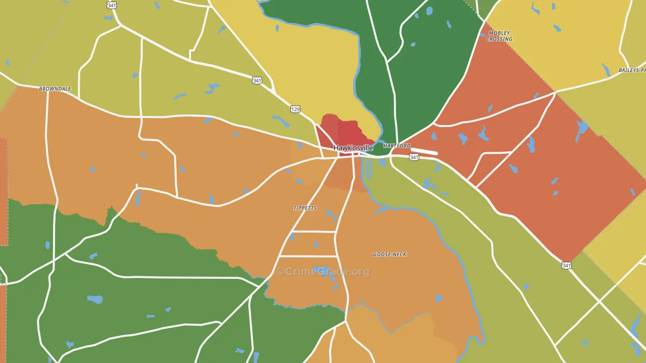 Pulaski County, GA Map of Theft Rates