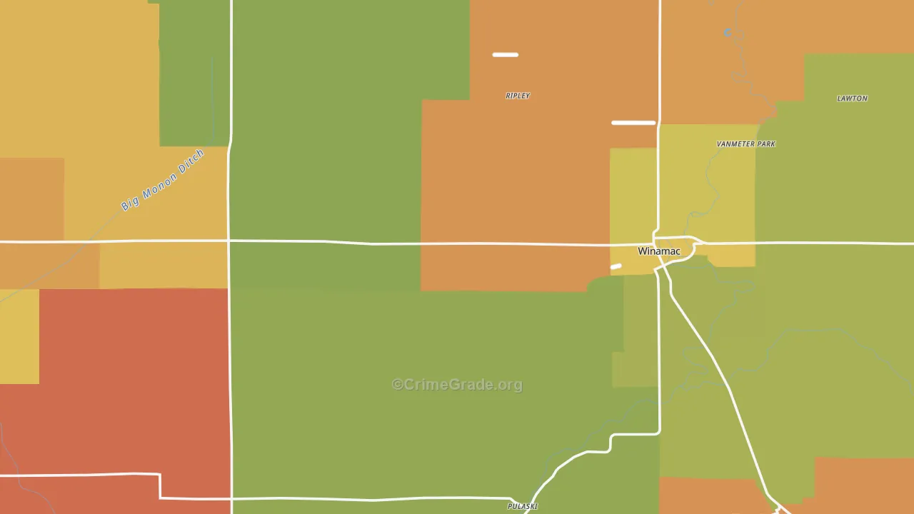 Pulaski County, IN Map of Theft Rates