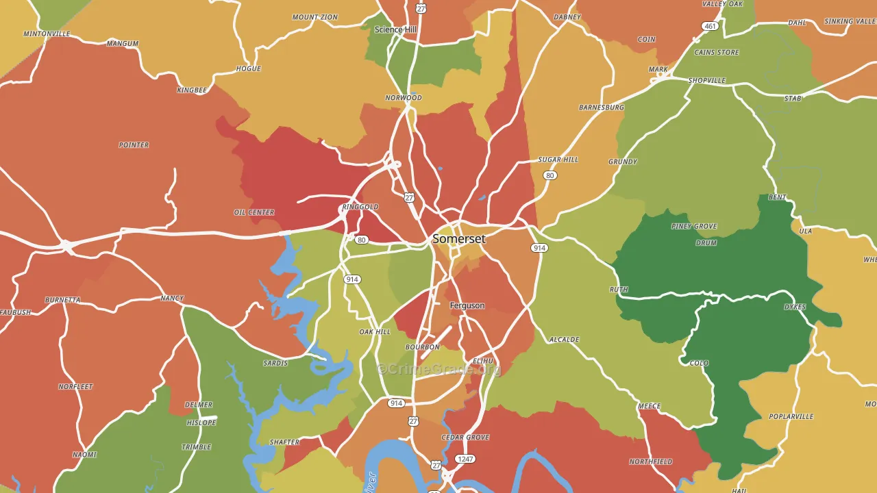 Pulaski County, KY Map of Theft Rates