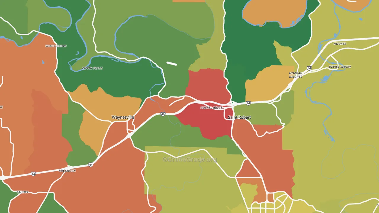 Pulaski County, MO Map of Theft Rates