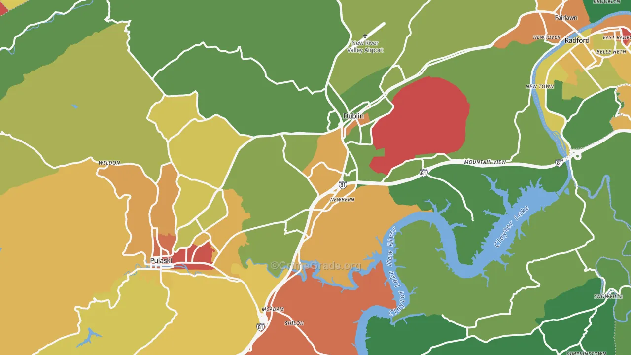 Pulaski County, VA Map of Theft Rates