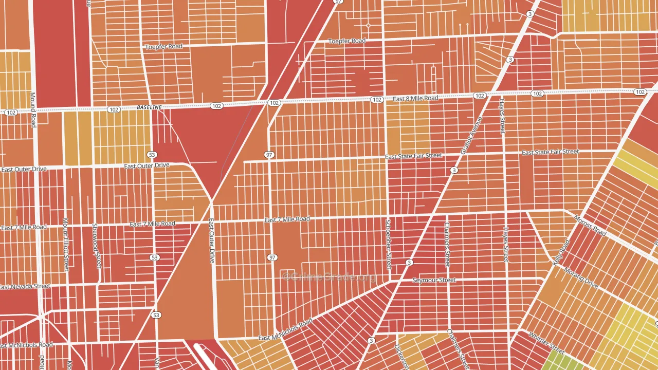 Pulaski, Detroit, MI Map of Theft Rates