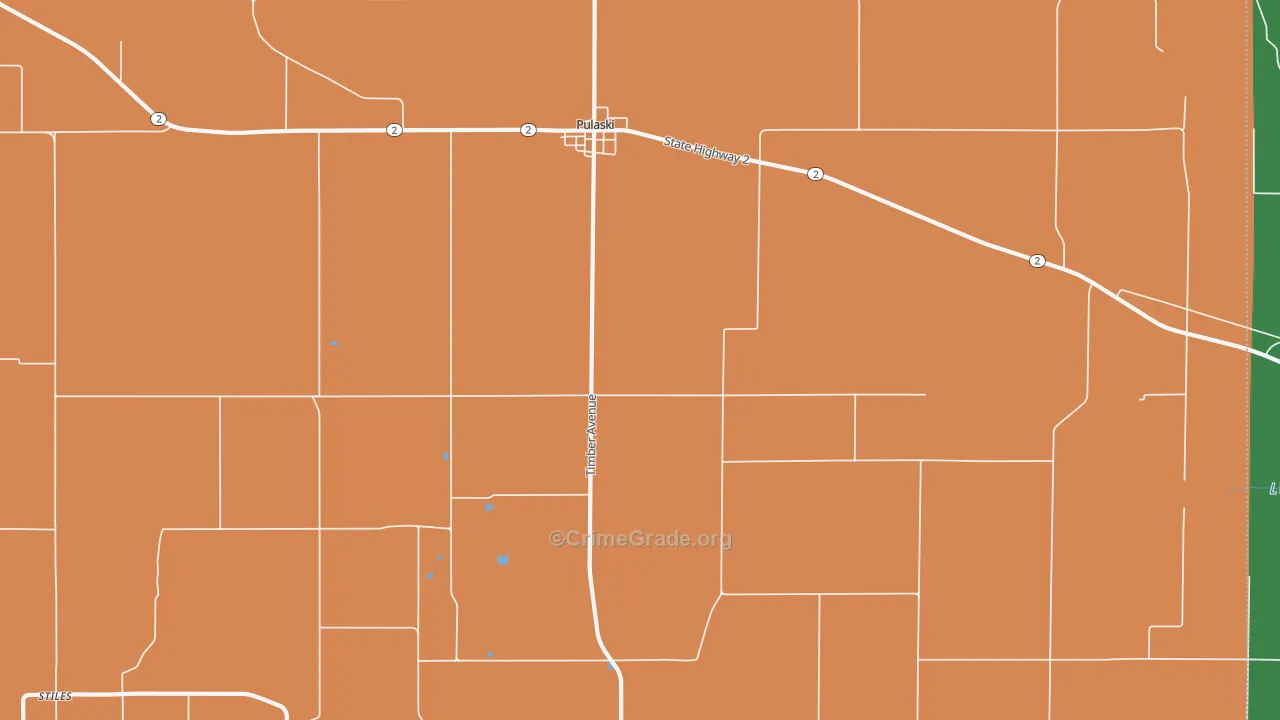 Pulaski, IA Map of Theft Rates