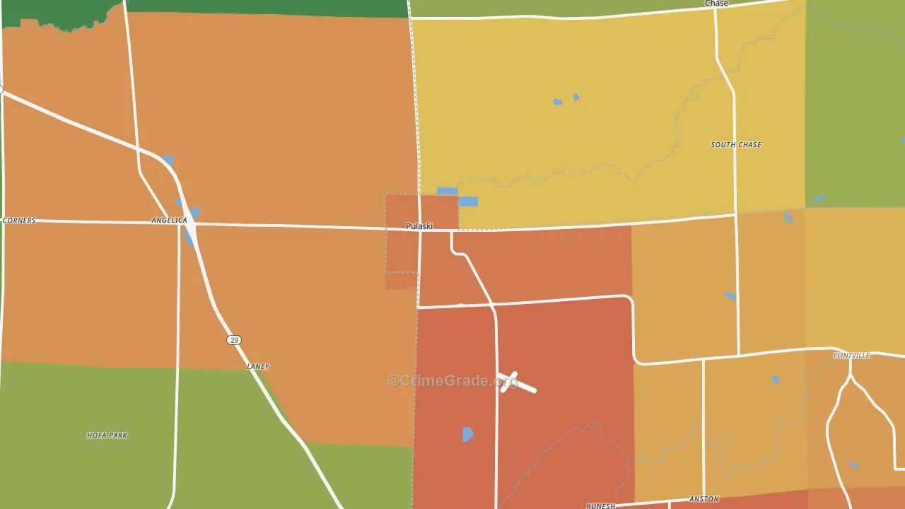 Pulaski, WI Map of Theft Rates