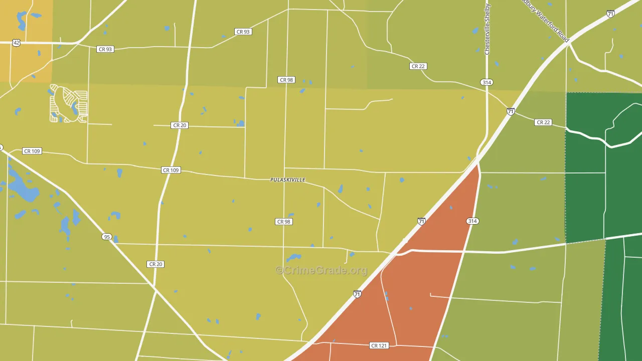 Pulaskiville, OH Map of Theft Rates