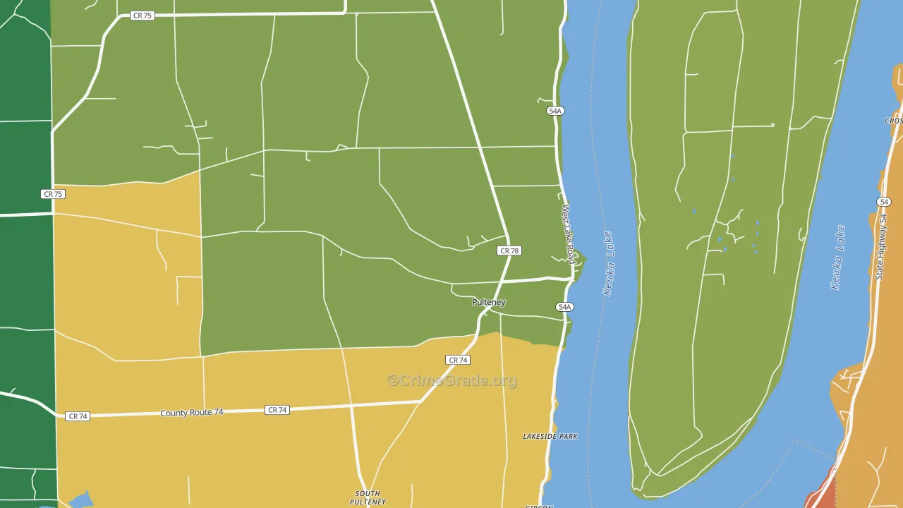 Pulteney, NY Map of Theft Rates
