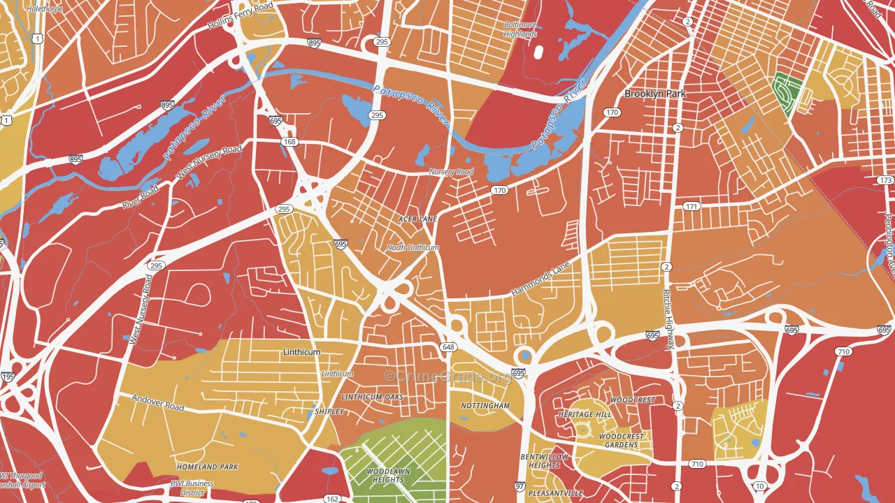 Pumphrey, Linthicum, MD Map of Theft Rates