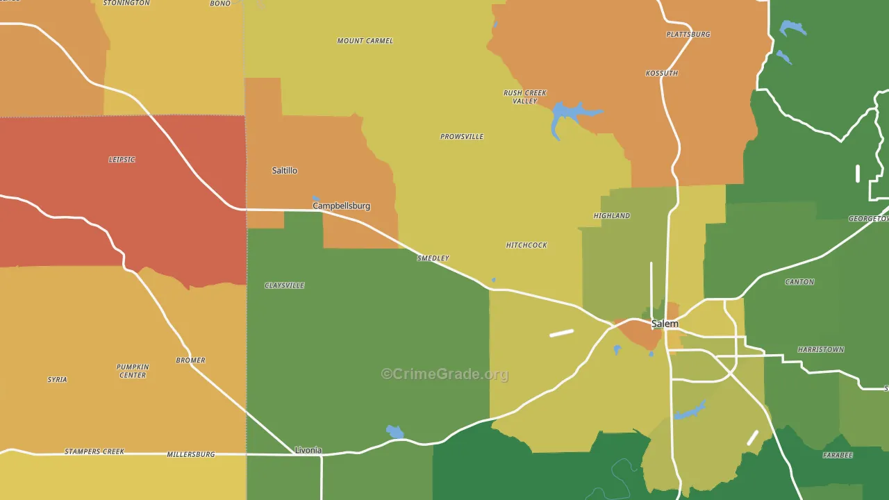 Pumpkin Center, IN Map of Theft Rates