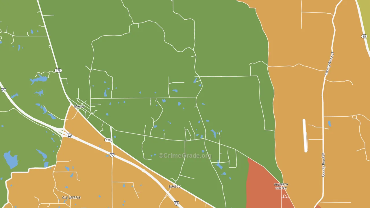 Pumpkin Center, MS Map of Theft Rates