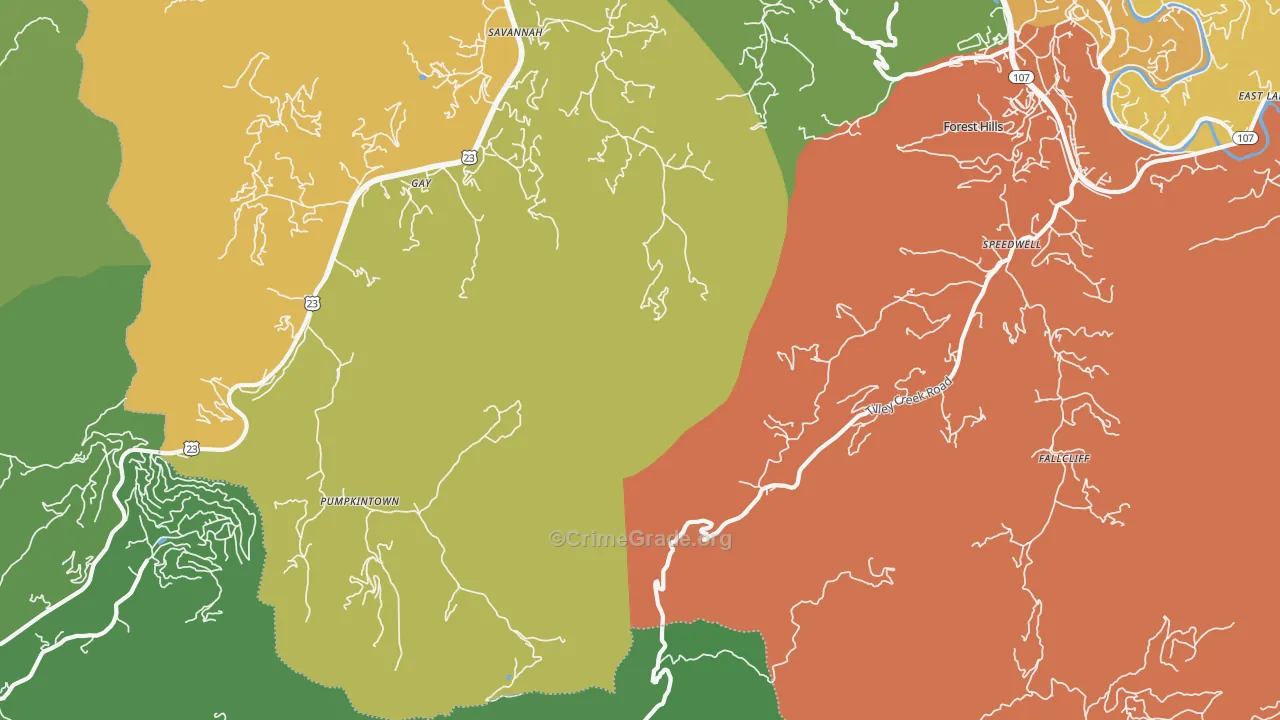 Pumpkintown, NC Map of Theft Rates