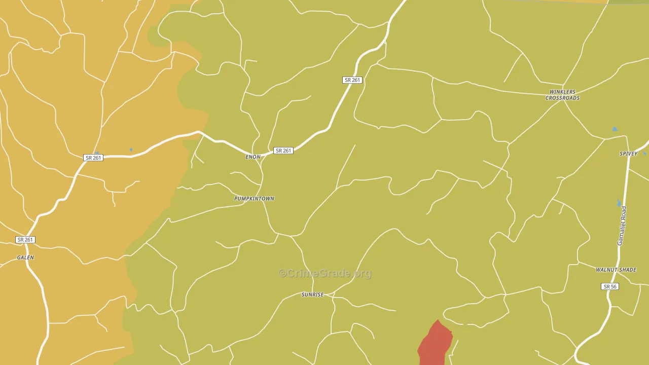 Pumpkintown, TN Map of Theft Rates