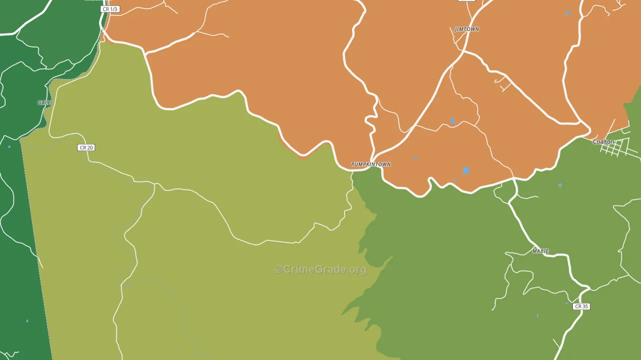 Pumpkintown, WV Map of Theft Rates