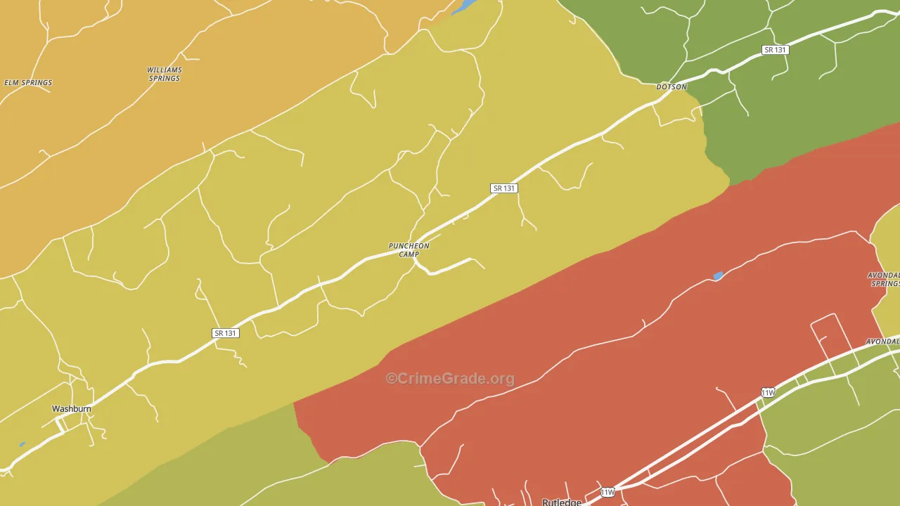 Puncheon Camp, TN Map of Theft Rates