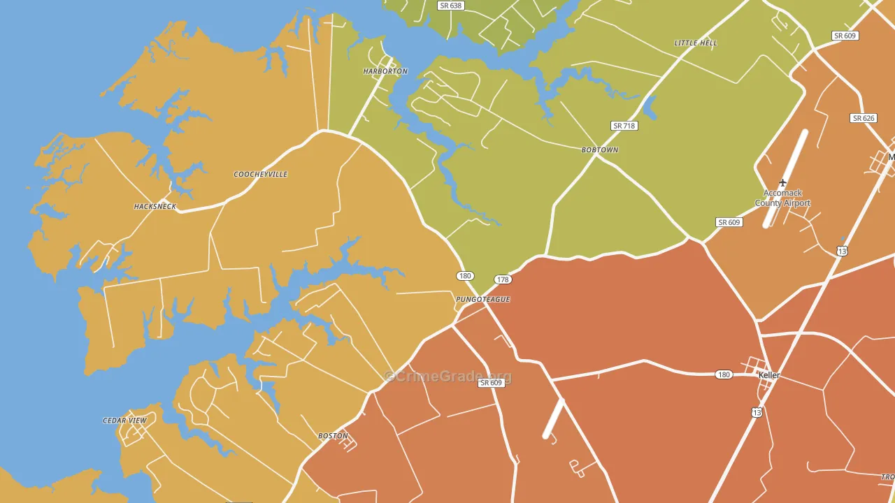 Pungoteague, VA Map of Theft Rates