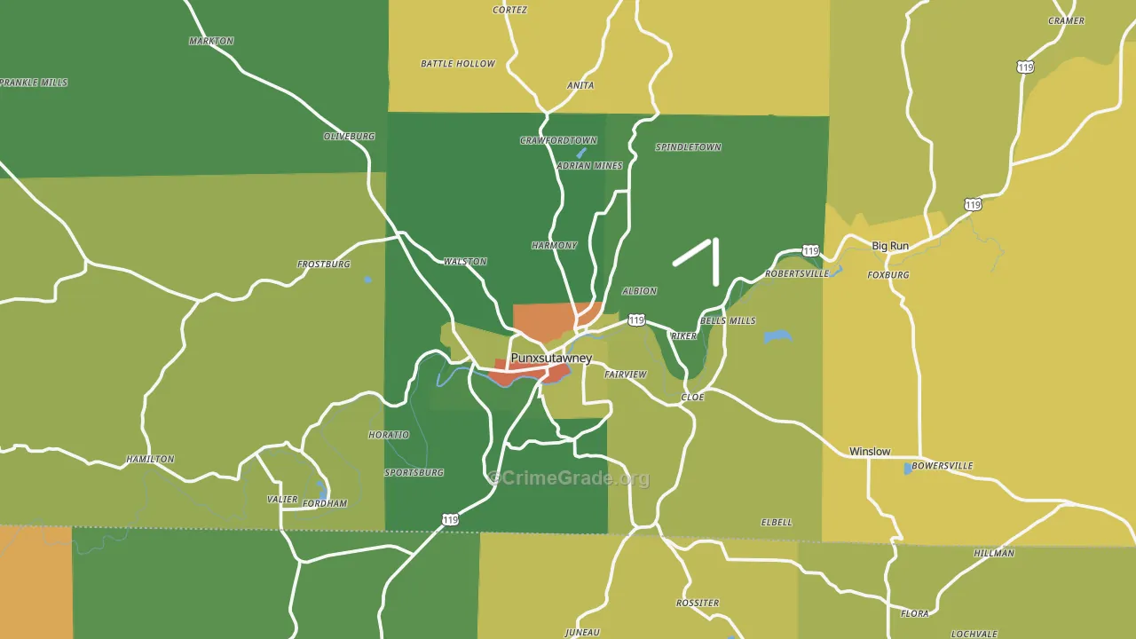Punxsutawney, PA Map of Theft Rates