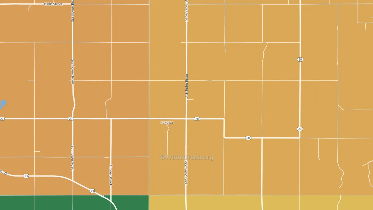 Purcell, KS Map of Theft Rates