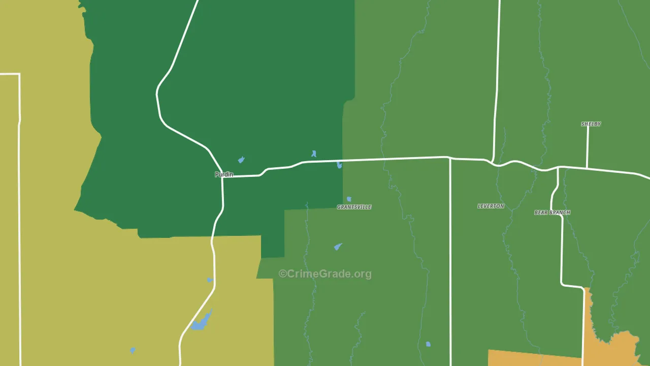 Purdin, MO Map of Theft Rates