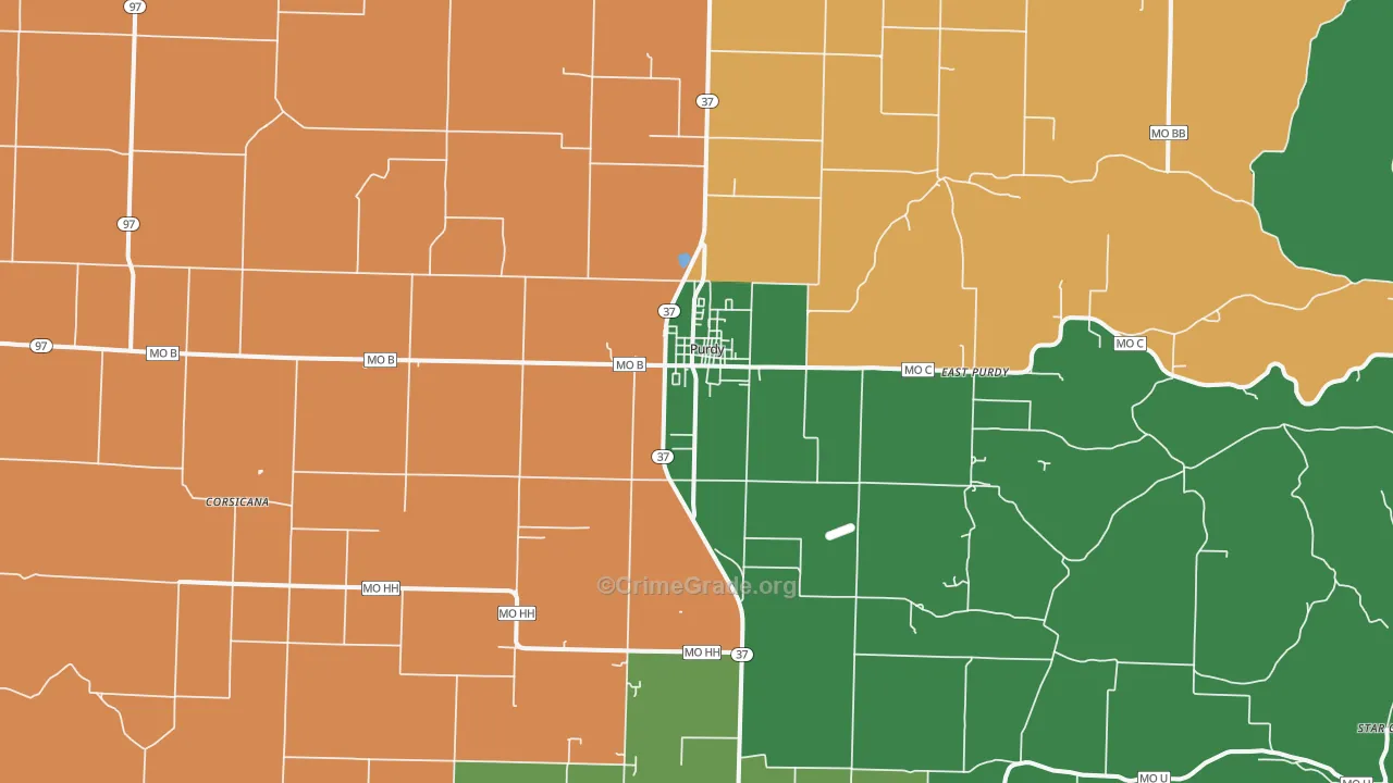 Purdy, MO Map of Theft Rates