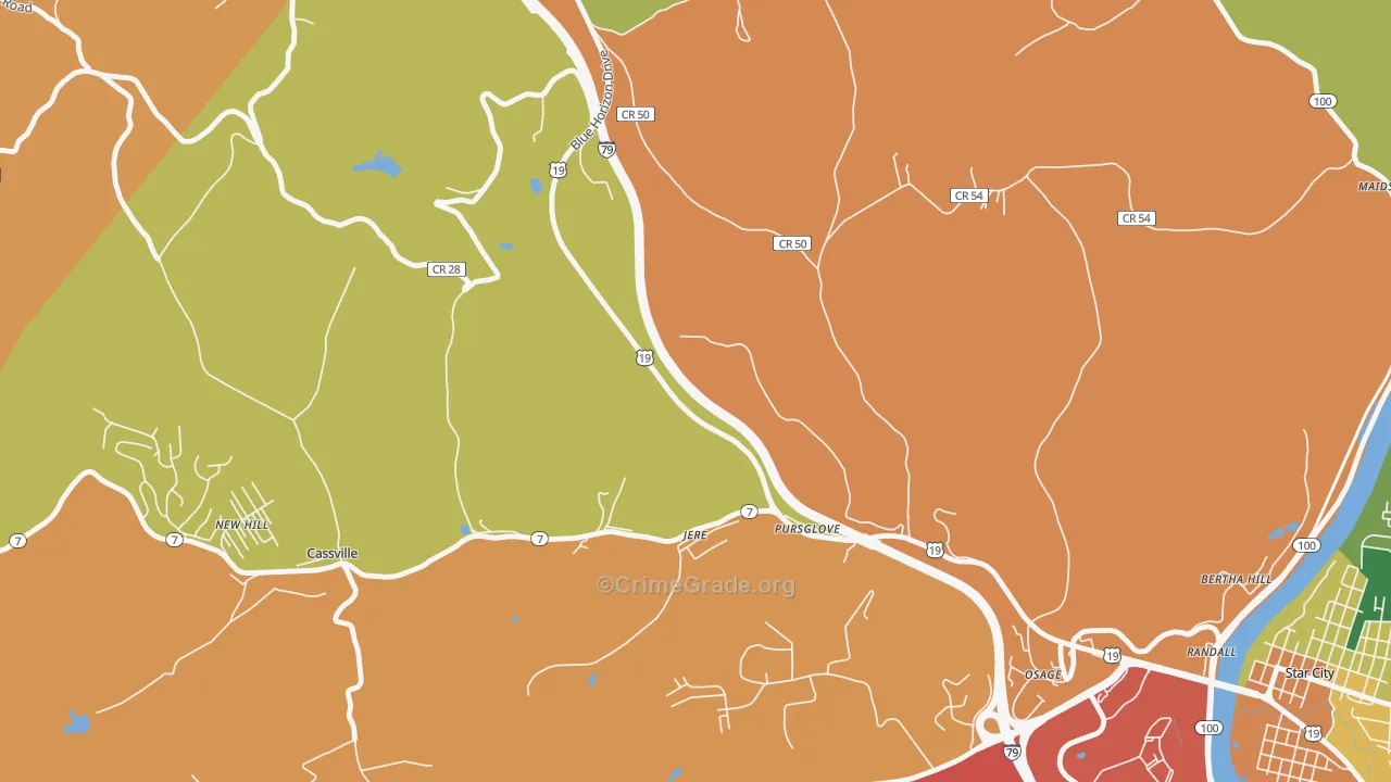 Pursglove, WV Map of Theft Rates