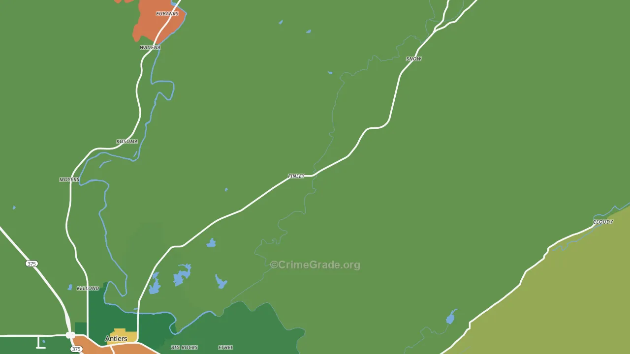 Pushmataha County, OK Map of Theft Rates
