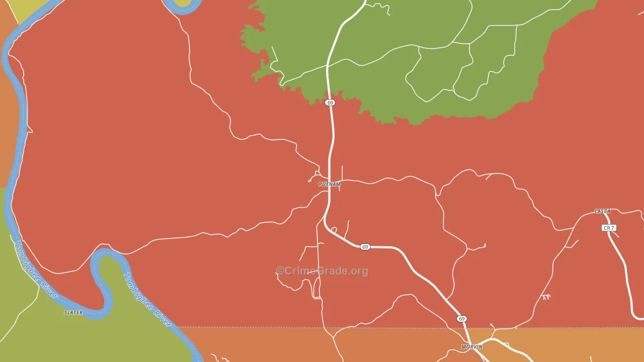 Putnam, AL Map of Theft Rates