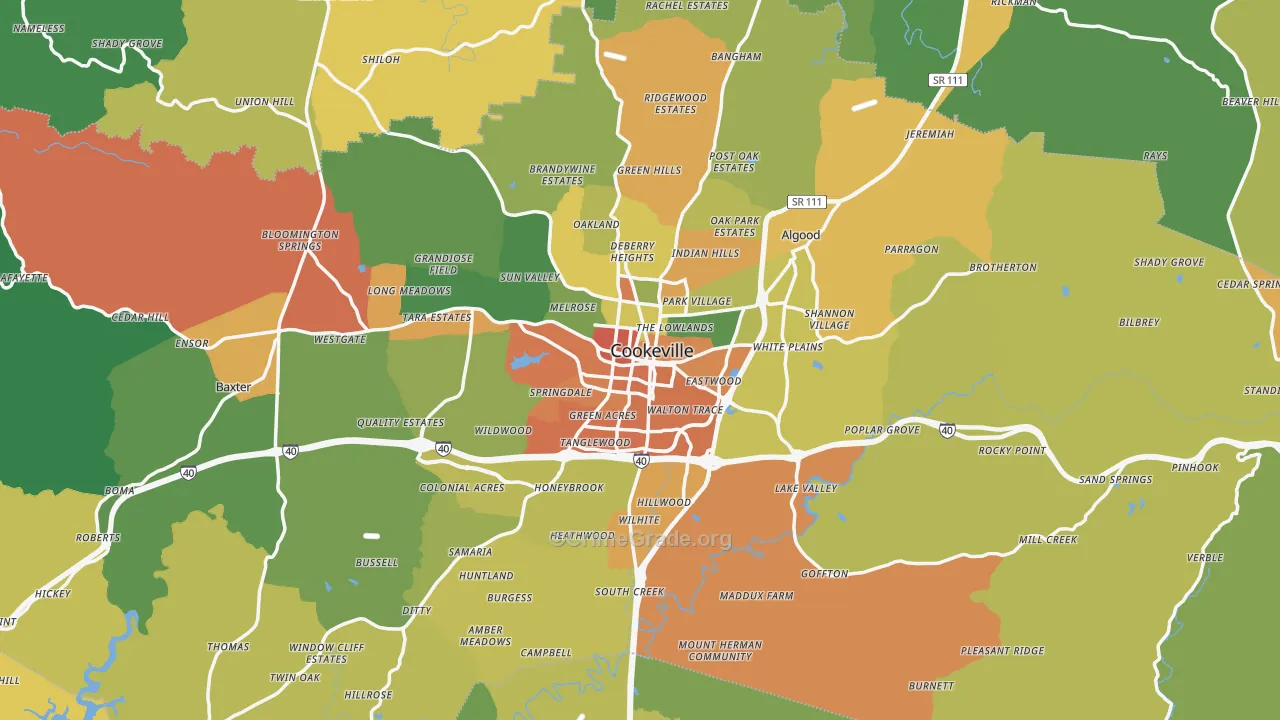 Putnam County, TN Map of Theft Rates