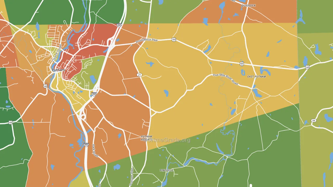 Putnam Heights, CT Map of Theft Rates