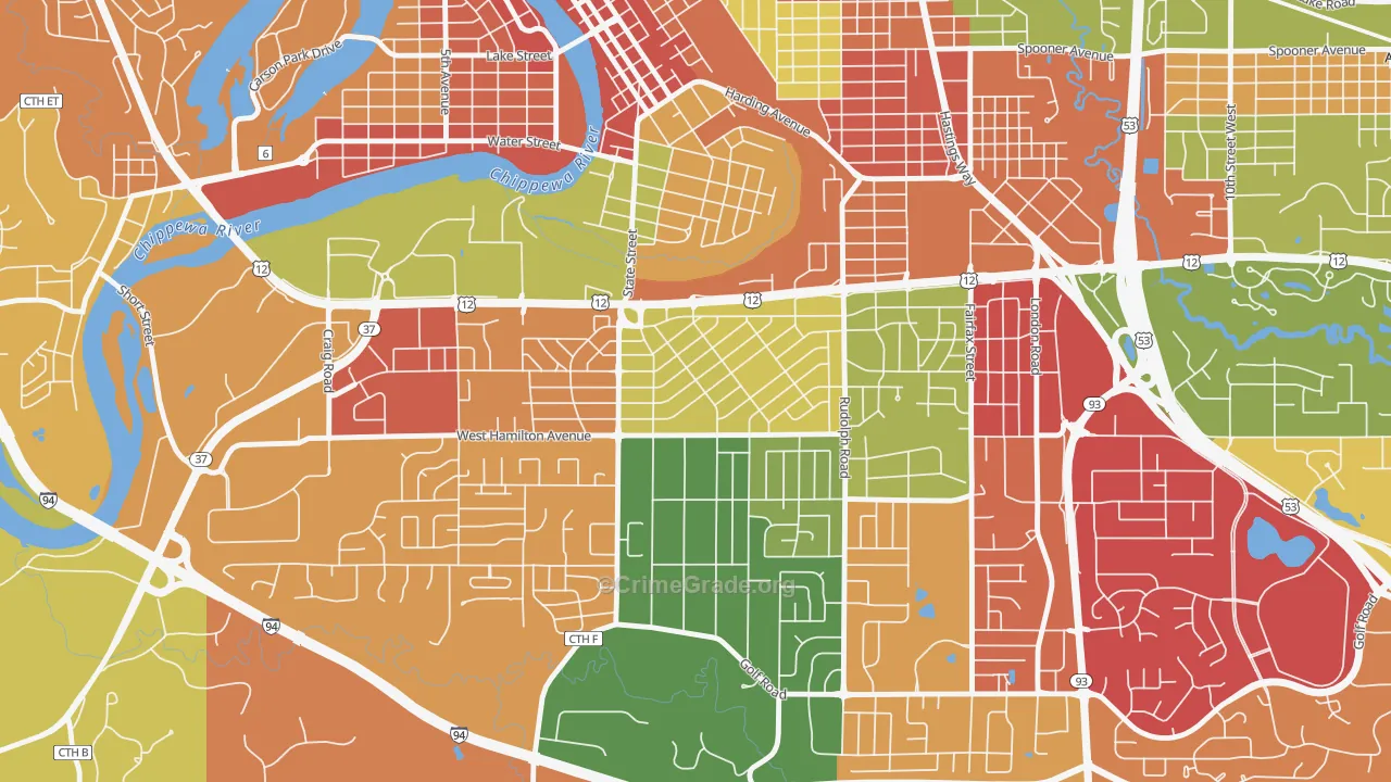 Putnam Heights, Eau Claire, WI Map of Theft Rates