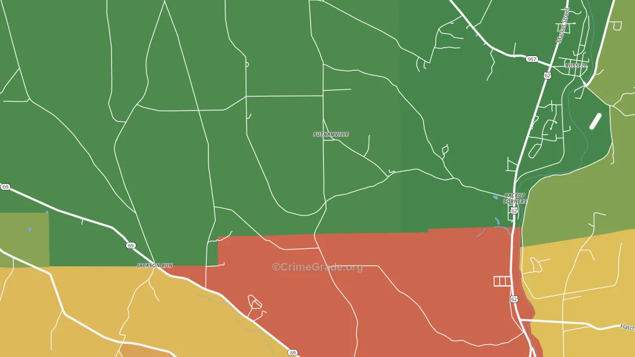 Putnamville, PA Map of Theft Rates