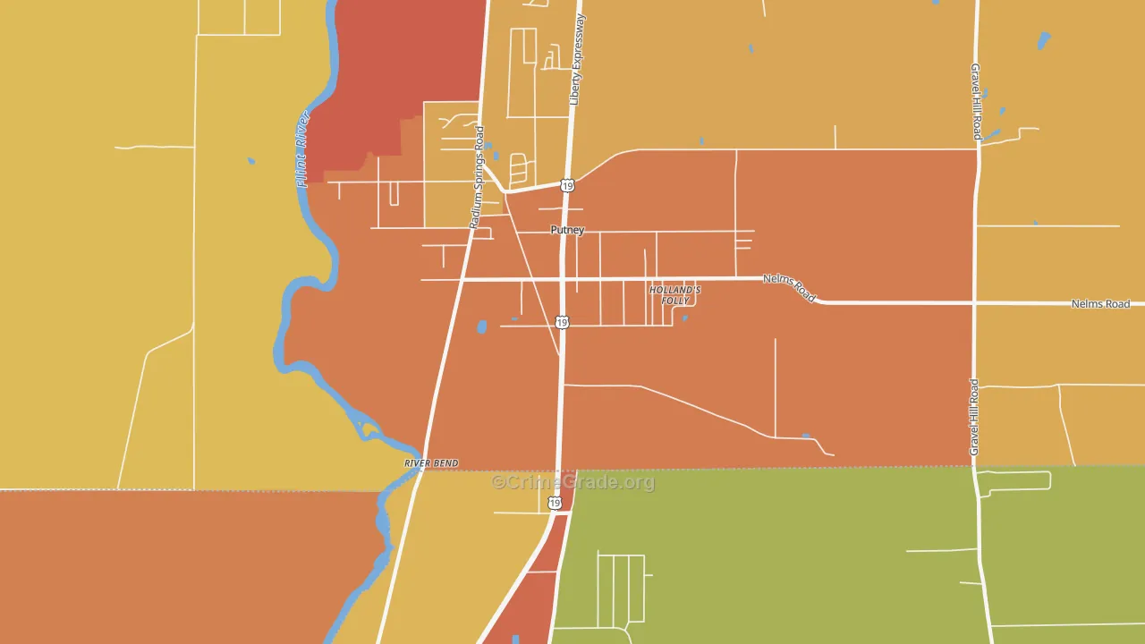 Putney, GA Map of Theft Rates