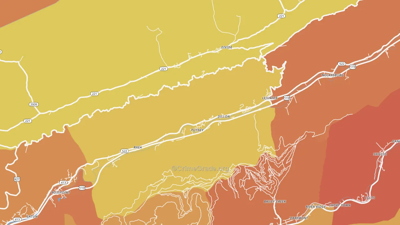 Putney, KY Map of Theft Rates
