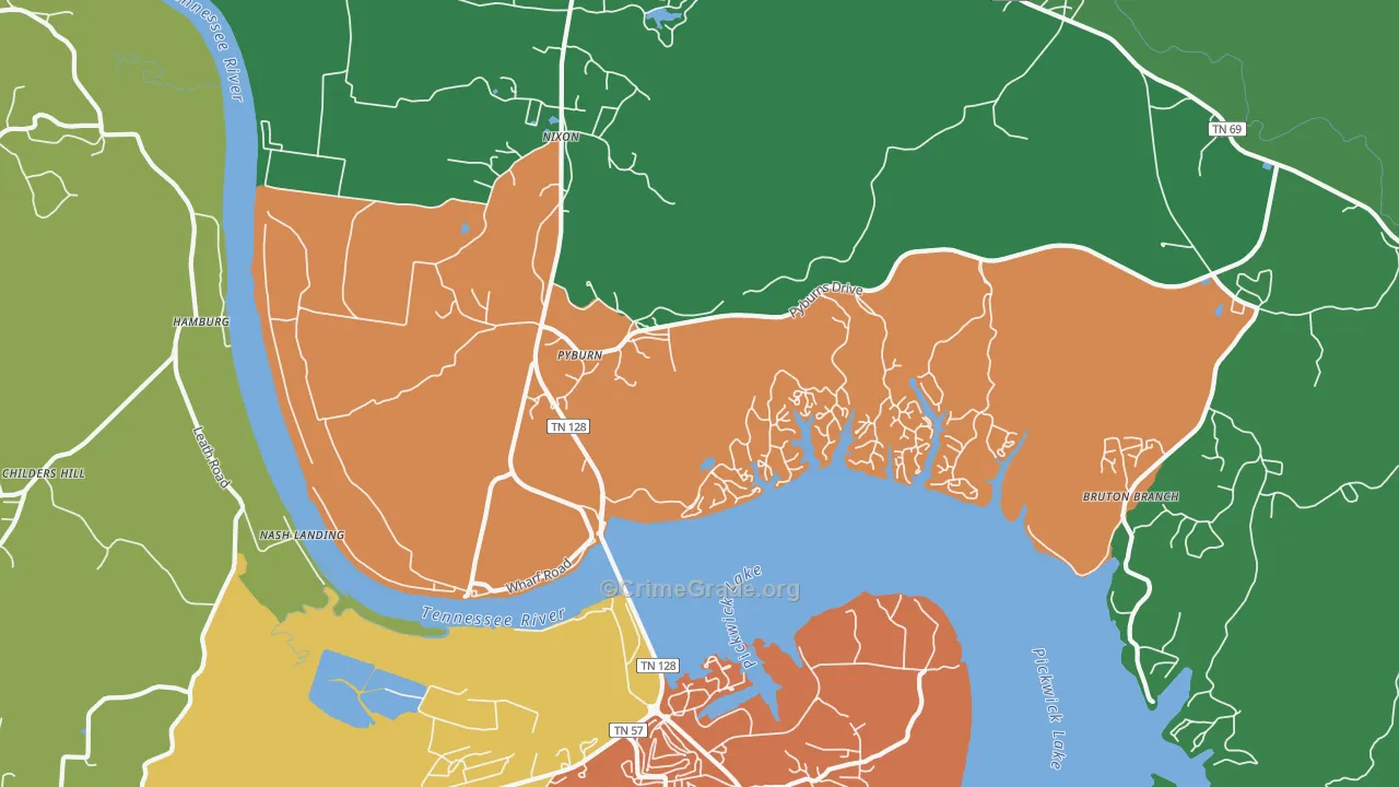 Pyburns, TN Map of Theft Rates