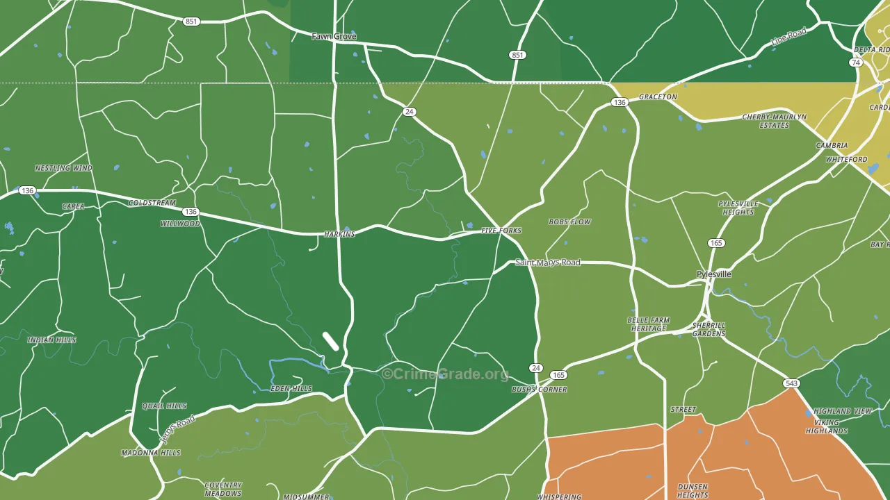 Pylesville, MD Map of Theft Rates