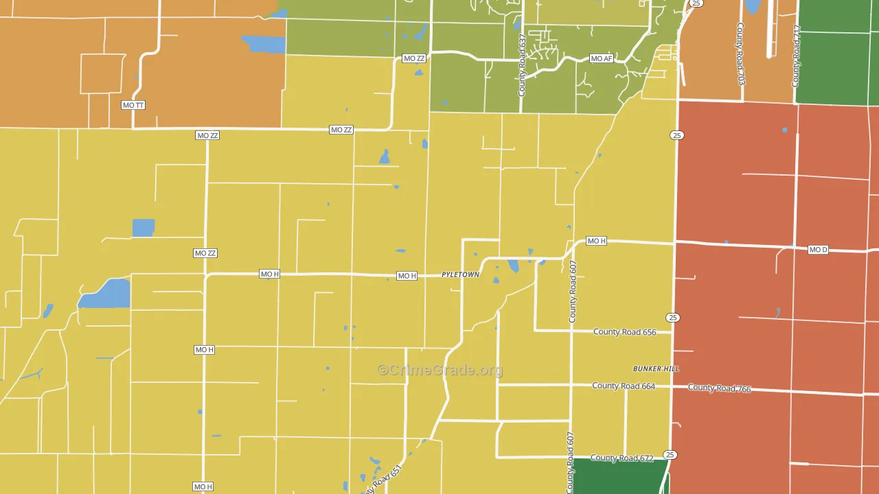 Pyletown, MO Map of Theft Rates