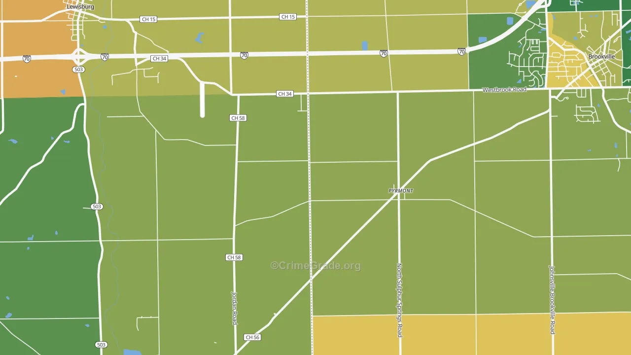 Pyrmont, OH Map of Theft Rates