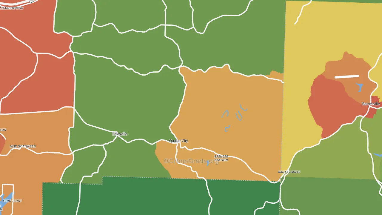Quaker City, OH Map of Theft Rates