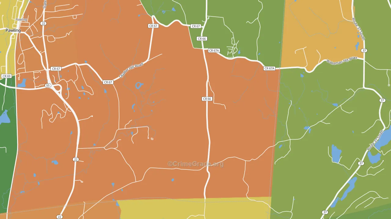 Quaker Hill, NY Map of Theft Rates