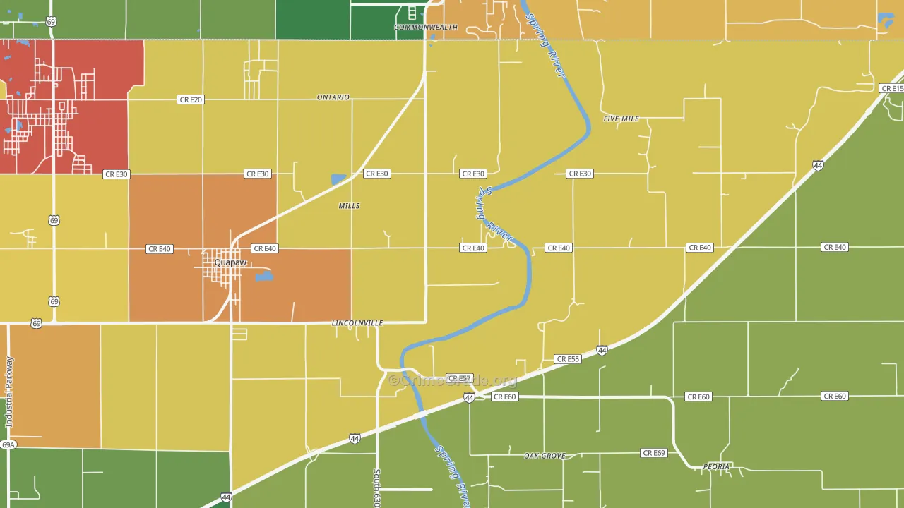 Quapaw, OK Map of Theft Rates