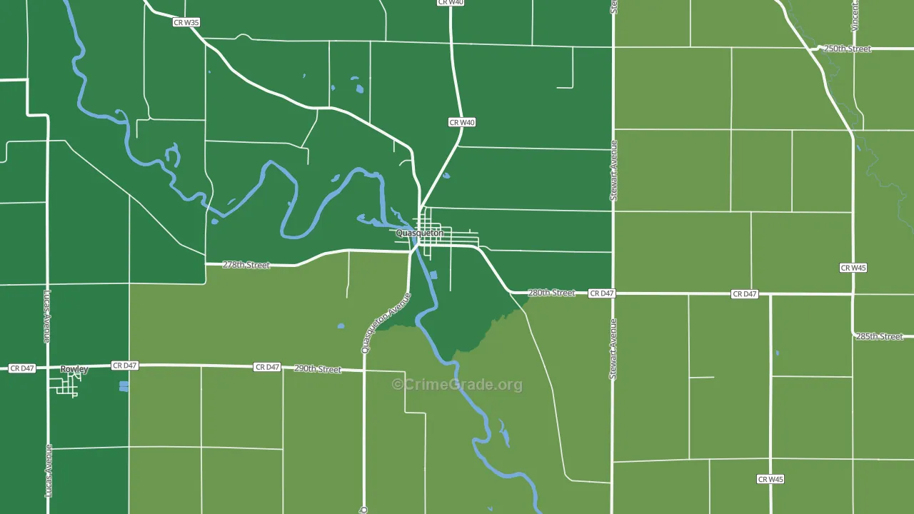 Quasqueton, IA Map of Theft Rates