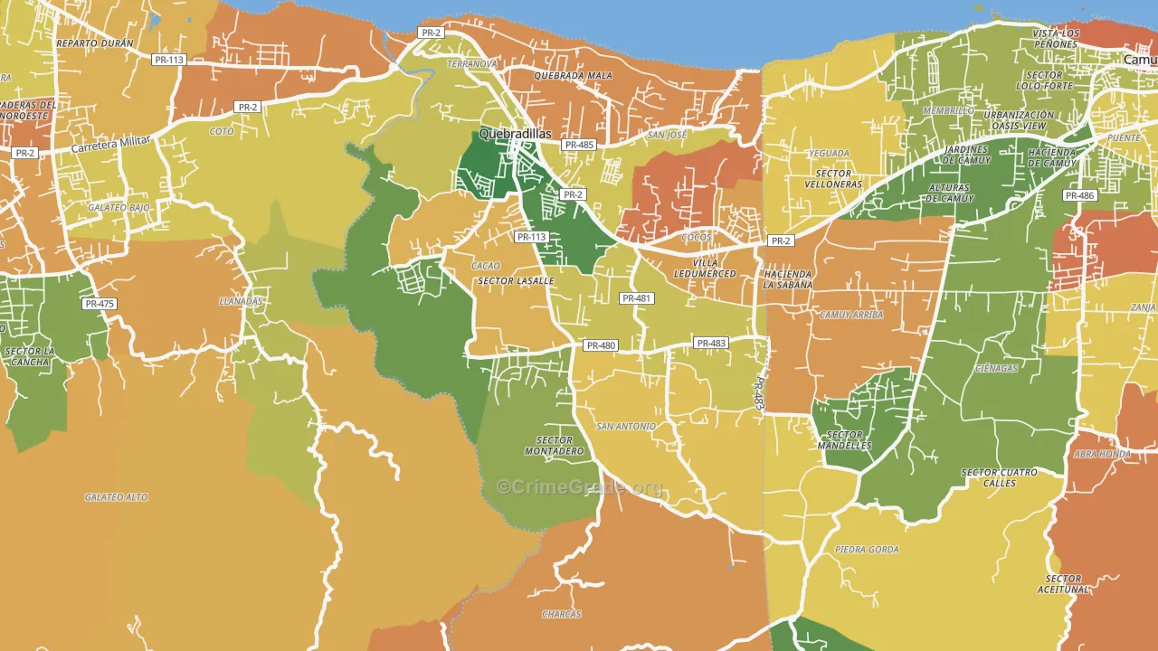 Quebradillas, PR Map of Theft Rates