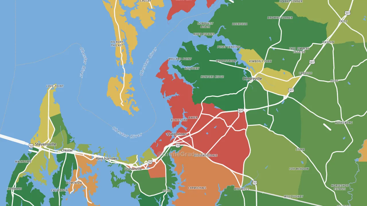 Queen Anne's County, MD Map of Theft Rates