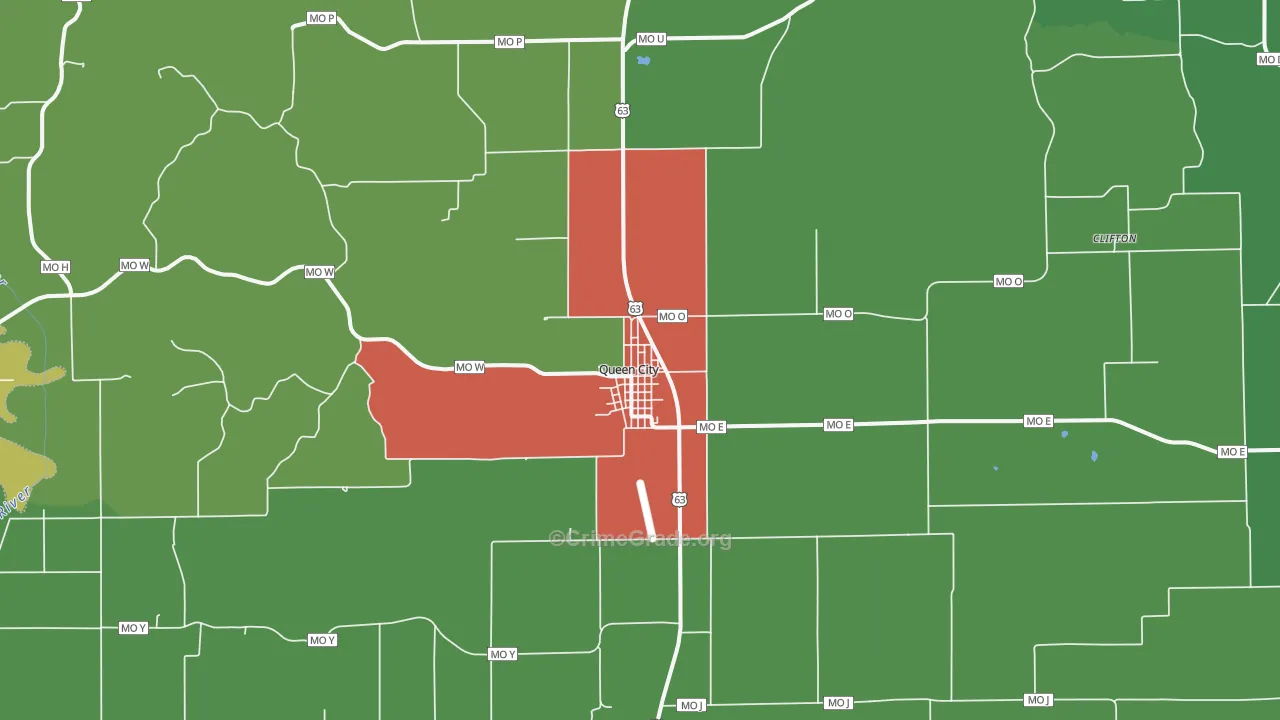 Queen City, MO Map of Theft Rates