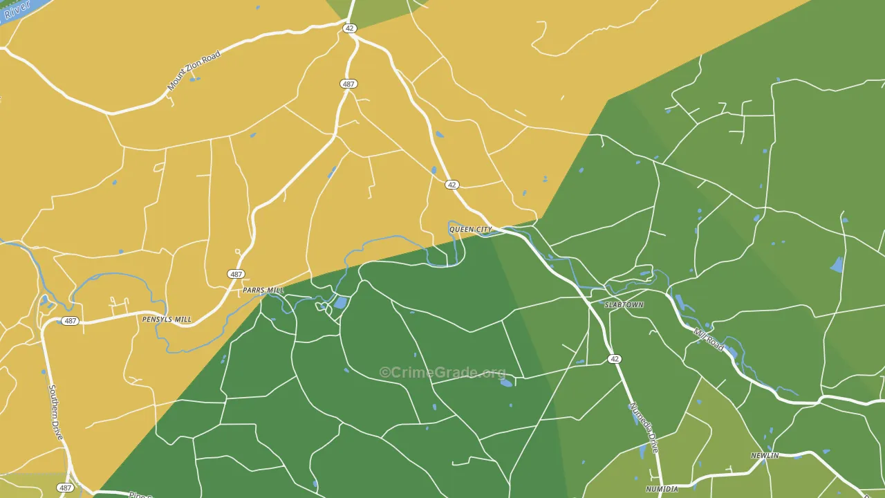 Queen City, PA Map of Theft Rates