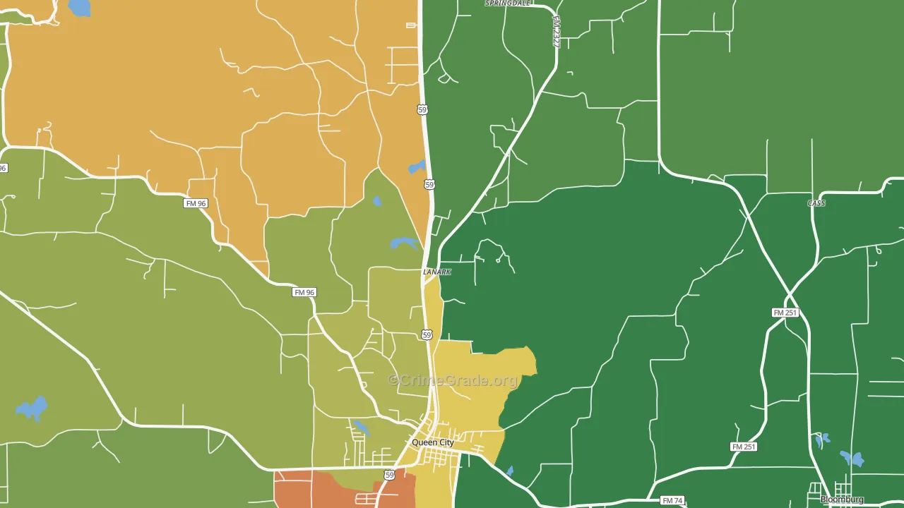 Queen City, TX Map of Theft Rates