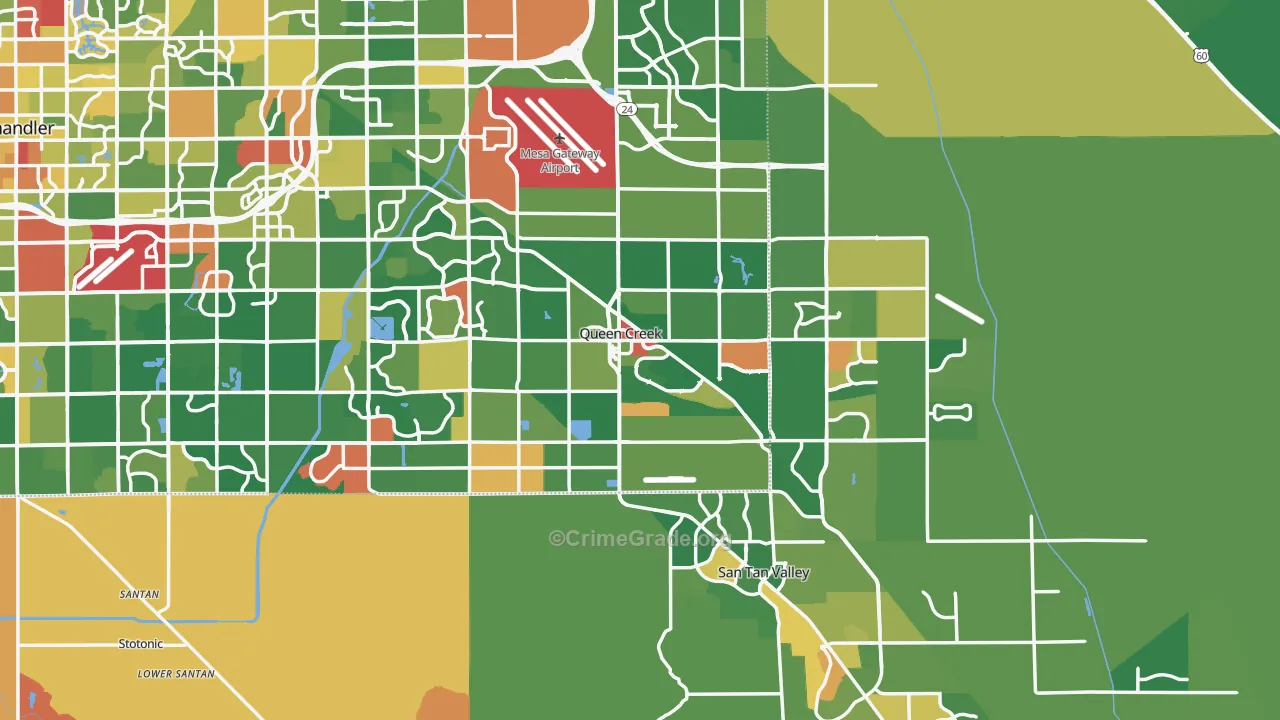 Queen Creek, AZ Map of Theft Rates