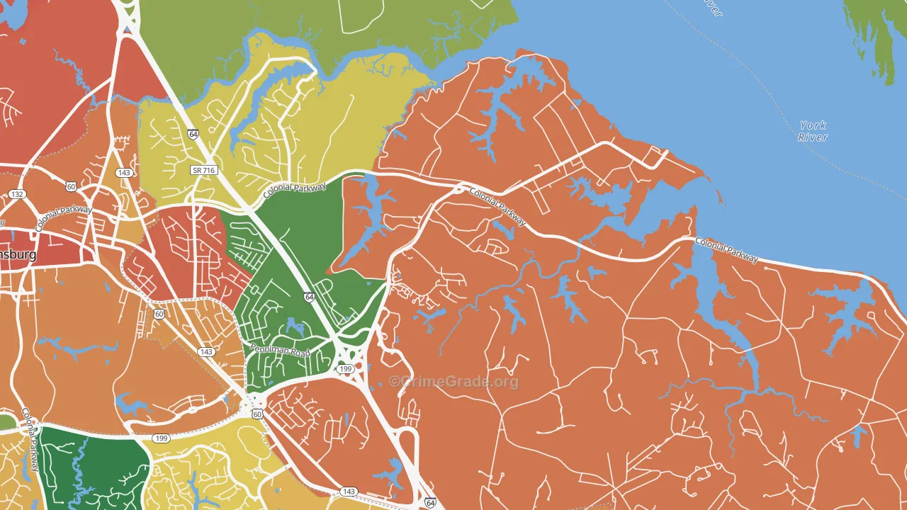 Queens Lake, VA Map of Theft Rates