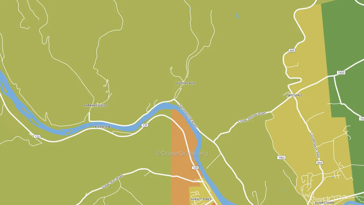 Queens Run, PA Map of Theft Rates