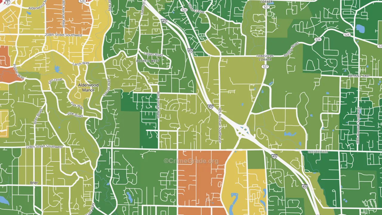 Queensboro-Brentwood-Crystal Spgs, Bothell, WA Map of Theft Rates