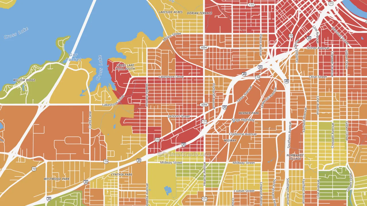 Queensborough, Shreveport, LA Map of Theft Rates